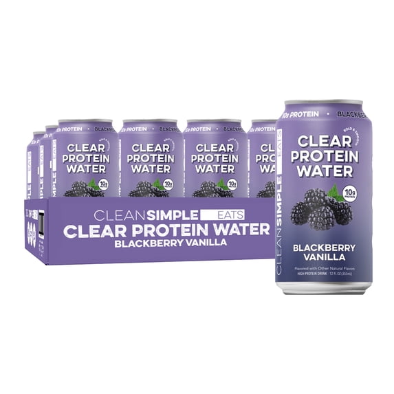 Clean Simple Eats Clear Whey Protein Water, Blackberry Vanilla, Gluten Free, Zero Added Sugars, 20g Protein, 12 Count