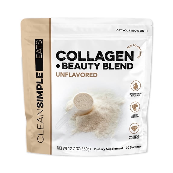 Clean Simple Eats Collagen Powder Beauty Blend, Unflavored, Grass Fed Bovine & Chicken Hydrolyzed Collagen Peptides, Hyaluronic Acid For Hair, Skin, Nail & Joint Support, 14.6 oz, 30 Servings