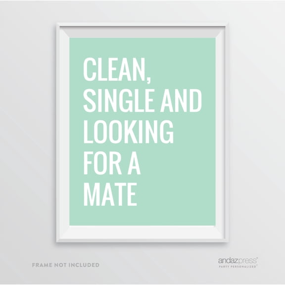 Clean, Single, Looking for A Mate, Mint Green Laundry Room Wall Art Decor Graphic Signs