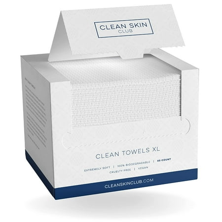 Clean Skin Club Clean Towels XL, 100% USDA Biobased Face Towel, Disposable Face Towelette, Makeup Remover Dry Wipes, Ultra Soft, 50 Ct, 1 Pack