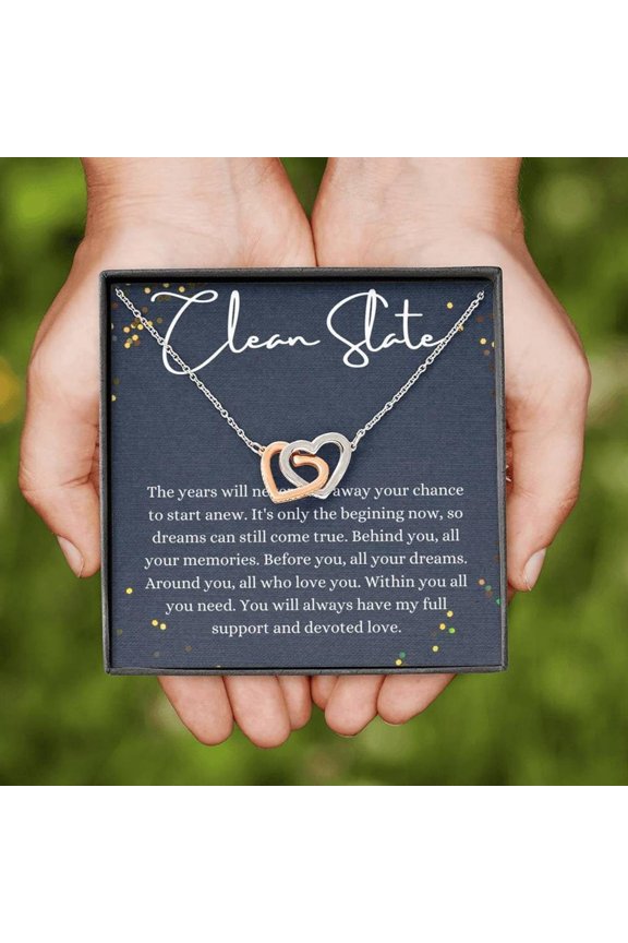 Clean Slate Interlocking Hearts Necklace - New Beginning Gift for Her, Recovery Gift, Thoughtful Gift for Loved One