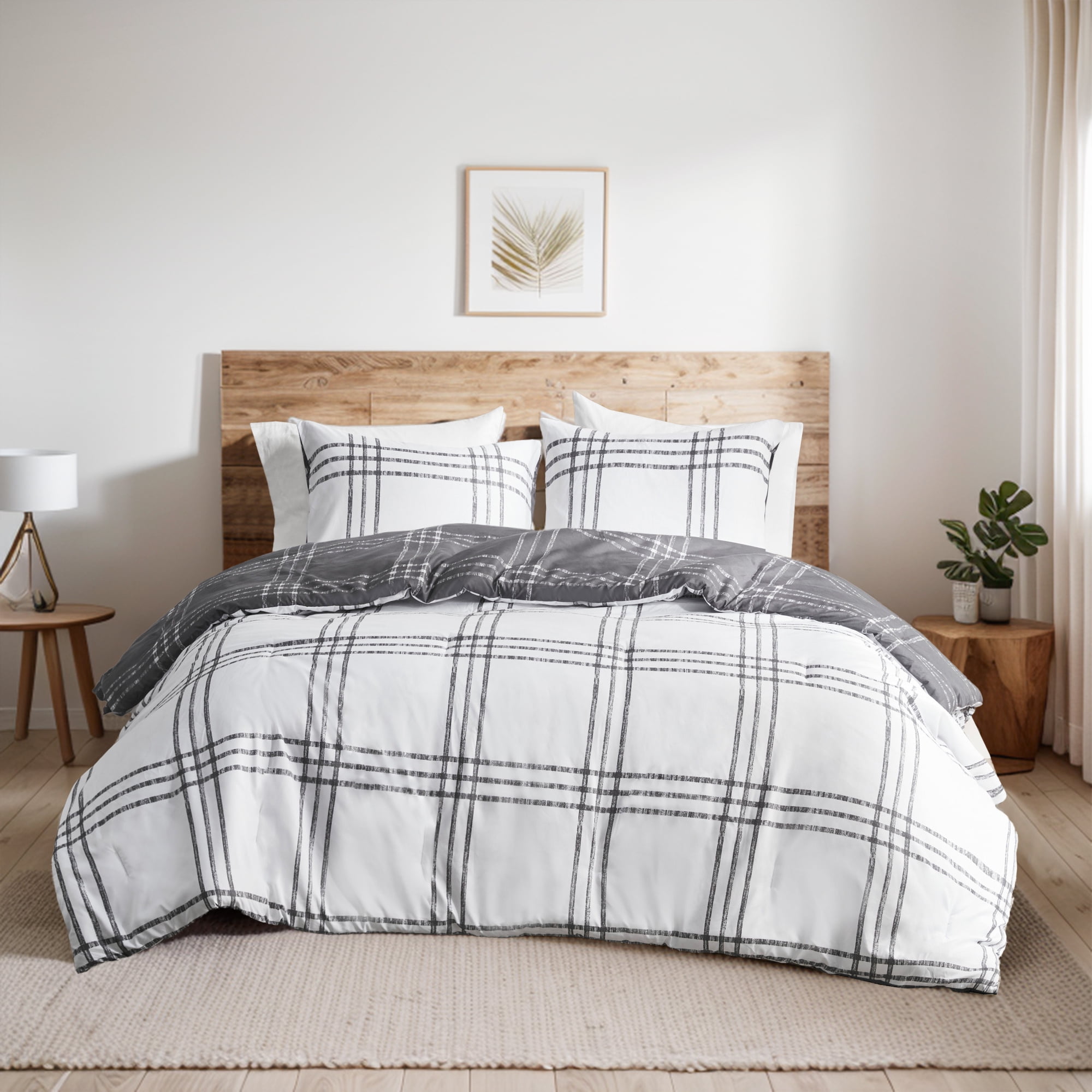 Full White and Gray Microfiber Down Alternative Reversible Comforter Set