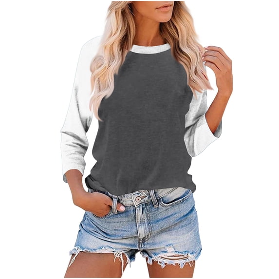 Clean Summer Womens Cotton Tops Color Block Tunic Blouses Scooped Neck 3/4 Sleeve Tops Trendy Dressy Tee Shirts Relaxed Fit Top Shirts Workout Sport Yoga Clothes Trendy 2025 Summer Spring
