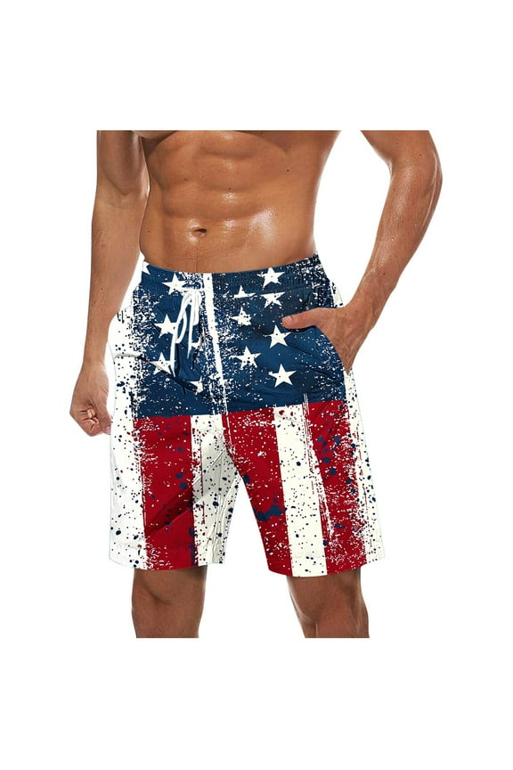 Clean Swim Trunks for Men Usa 4Th Of July Patriotic Board Shorts American Flag Star Pattern Sweatpants Quick Dry Board Shorts With Zip Pockets Bathing Suits Beach Swimwear