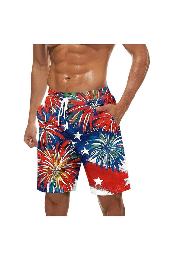 Swim Trunks for Men Usa 4Th of July Patriotic Board Shorts American Flag Star Pattern Sweatpants Quick Dry Board Shorts with Zip Pockets Bathing Suits Beach Swimwear