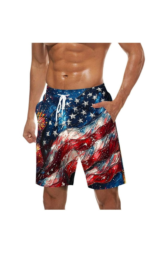 Swim Trunks for Men Usa 4Th of July Patriotic Board Shorts American Flag Star Pattern Sweatpants Quick Dry Board Shorts with Zip Pockets Bathing Suits Beach Swimwear