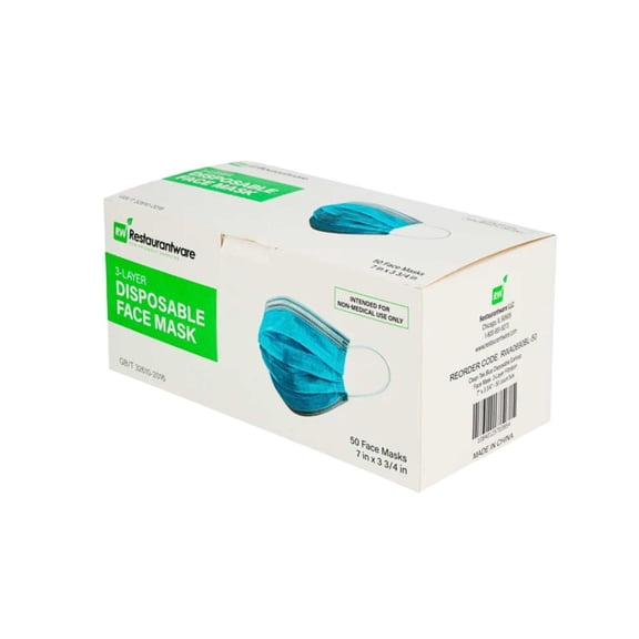 Clean Tek Blue Disposable Earloop Face Mask - 3-Layer Filtration - 7" x 3 3/4" - 50 count box