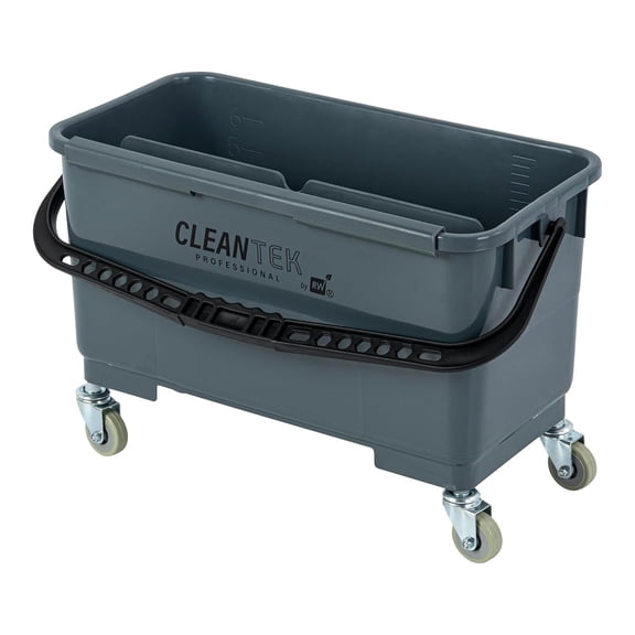 -Clean Tek Professional 25 Quart Cleaning Bucket with Sieve - 1 Bucket with Casters, Comfort-Grip Handle, Heavy-Duty, Gray Plastic