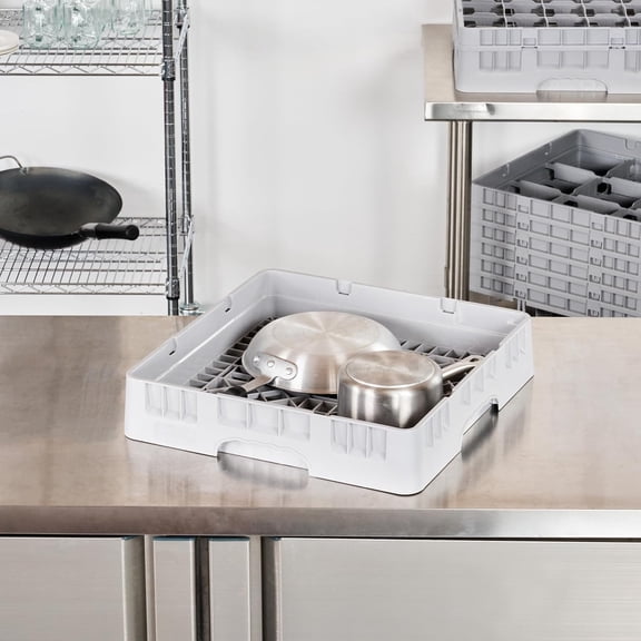 Clean Tek Professional Heavy-Duty Gray Plastic Dish Rack with Closed Sides and Rounded Handles for Commercial Kitchens
