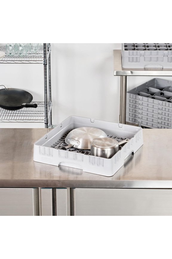 Clean Tek Professional Heavy-Duty Gray Plastic Dish Rack with Closed Sides and Rounded Handles for Commercial Kitchens