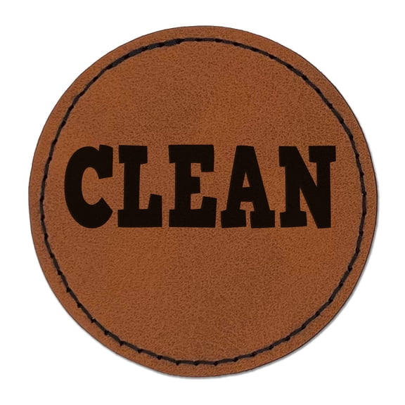 Clean Text 2.5" Faux Leather Round Engraved Iron-On Patch - Brown