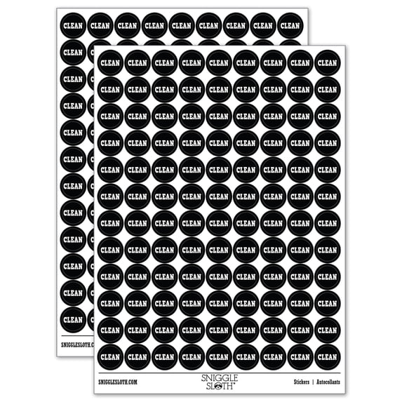 Clean Text 200+ Round Stickers - Black - Gloss Finish - 0.50" Size