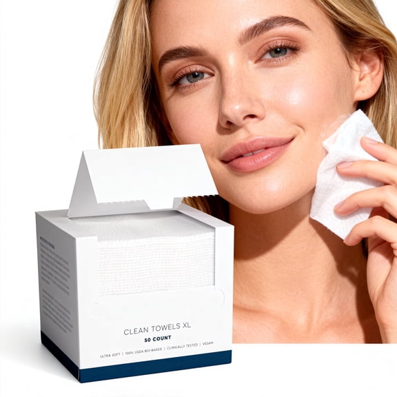 Clean Towel XL(25*30cm), 100% USDA Bio-Based Facial Tissue, Disposable Facial Tissue, Makeup Remover Wet Wipe, Super Soft