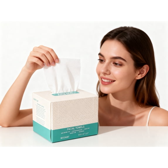 Clean Towel XL(25*30cm), 100% USDA Bio-Based Facial Tissue, Disposable Facial Tissue, Makeup Remover Wet Wipe, Super Soft