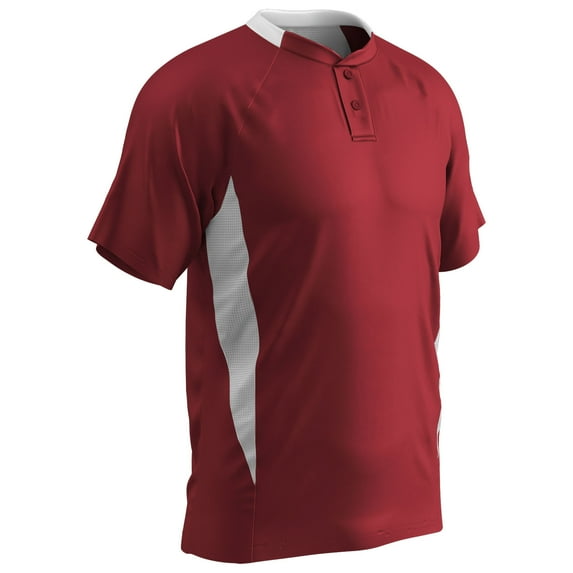 Clean-Up 2-Button Baseball Jersey, Adult 3X-Large, Cardinal Red with White Highlights