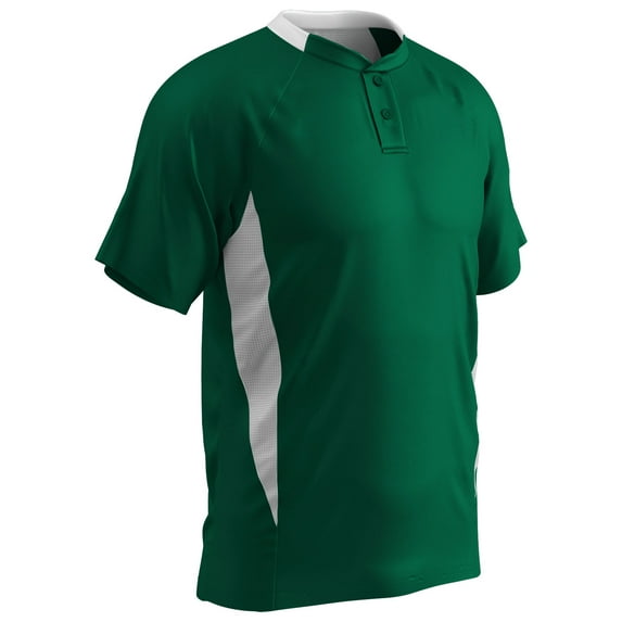 Clean-Up 2-Button Baseball Jersey, Adult 3X-Large, Forest Green with White Highlights