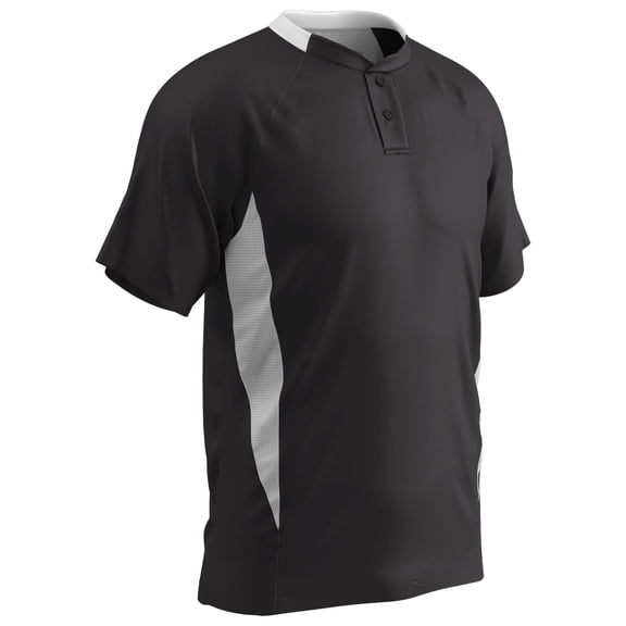 Clean-Up 2-Button Baseball Jersey, Adult Large, Black with White Highlights