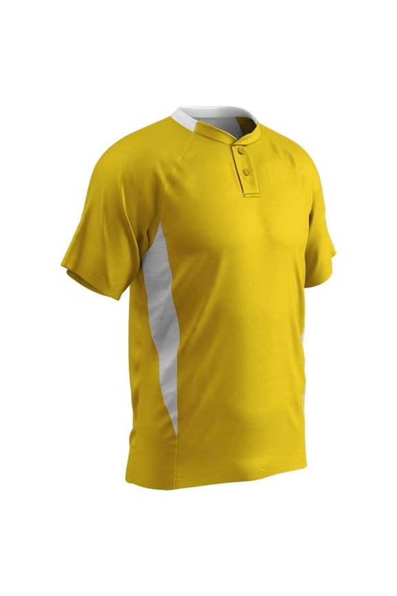 Clean-Up 2-Button Baseball Jersey, Adult Small, Gold with White Highlights
