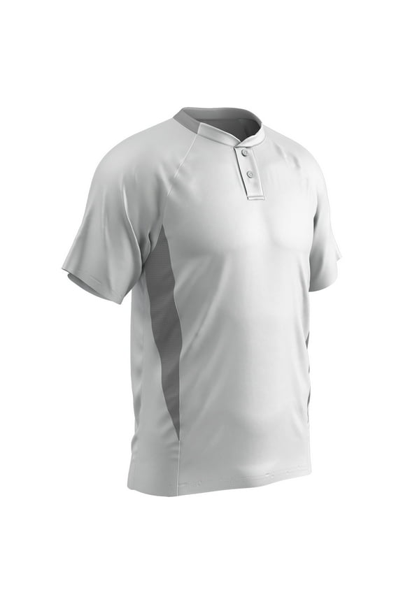 Clean-Up 2-Button Baseball Jersey, Adult Small, White with Grey Highlights