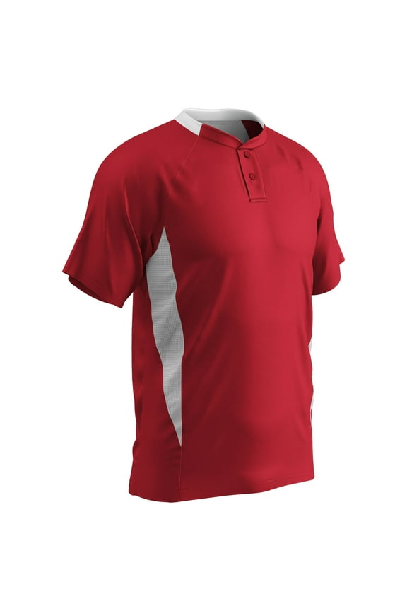 Clean-Up 2-Button Baseball Jersey, Adult X-Large, Scarlet with White Highlights