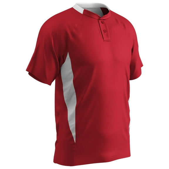 Clean-Up 2-Button Baseball Jersey, Adult X-Large, Scarlet with White Highlights