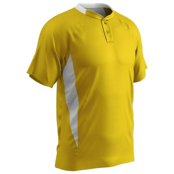 Clean-Up 2-Button Baseball Jersey, Youth Large, Gold with White Highlights