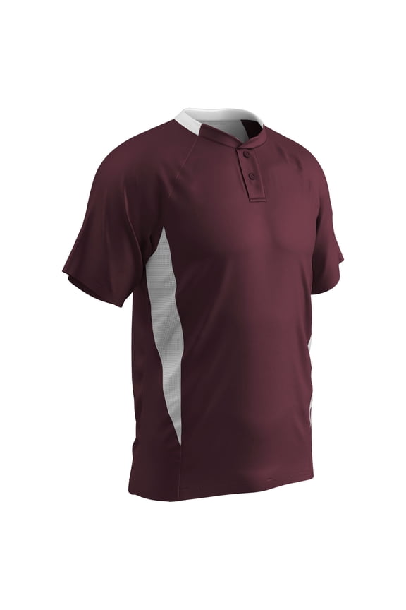 Clean-Up 2-Button Baseball Jersey, Youth Medium, Maroon with White Highlights