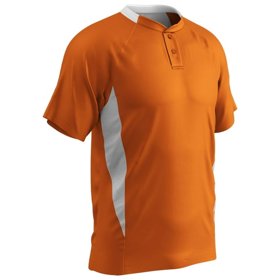 Clean-Up 2-Button Baseball Jersey, Youth Medium, Orange with White Highlights