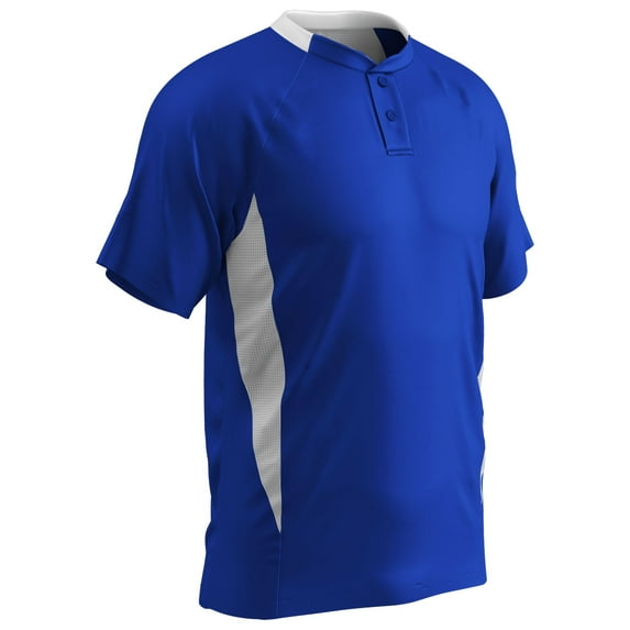 Clean-Up 2-Button Baseball Jersey, Youth Medium, Royal with White Highlights