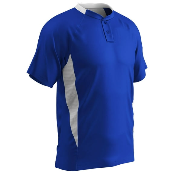 Clean-Up 2-Button Baseball Jersey, Youth Medium, Royal with White Highlights