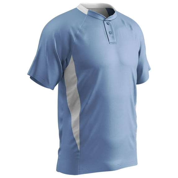 Clean-Up 2-Button Baseball Jersey, Youth Small, Light Blue with White Highlights