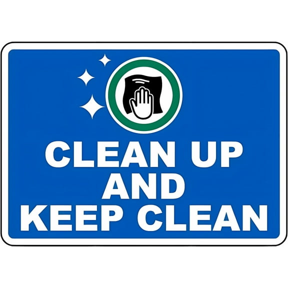 Clean Up and Keep Clean Warning Tin Sign - 8"x12" Aluminum Decor, for Home Coffee Bar Wall