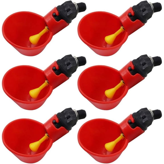 Clean Water Supply, Gravity Fed Watering System, Red High Quality Plastic Automatic Chicken Waterer Horizontal Side Mount For Chickens Ducks Birds Quail (6PCS)