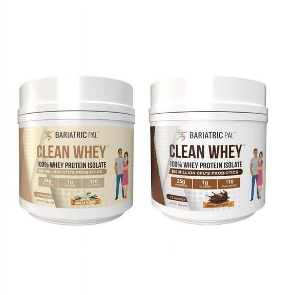 Clean Whey Protein (25g) by BariatricPal with Probiotics - Chocolate & Vanilla Variety Pack