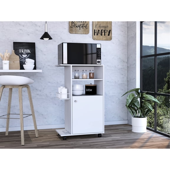 Clean White Kitchen Cart With 4 And 1 Shelf - Organize Your Space Door Caster Wheels In Stylish Functional Addition