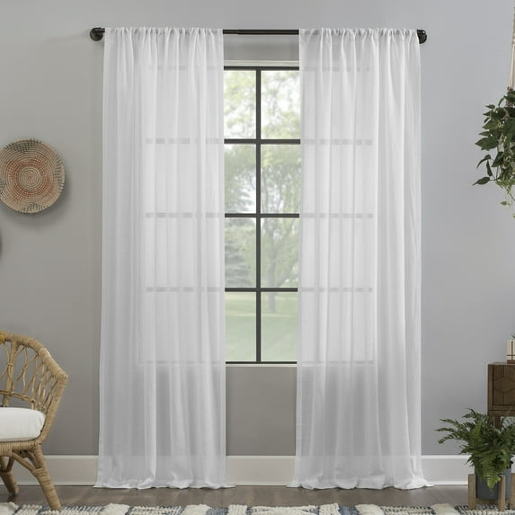 Clean Window Crushed Texture Anti-Dust Sheer Linen Blend Curtain Panel, 52"x96", White