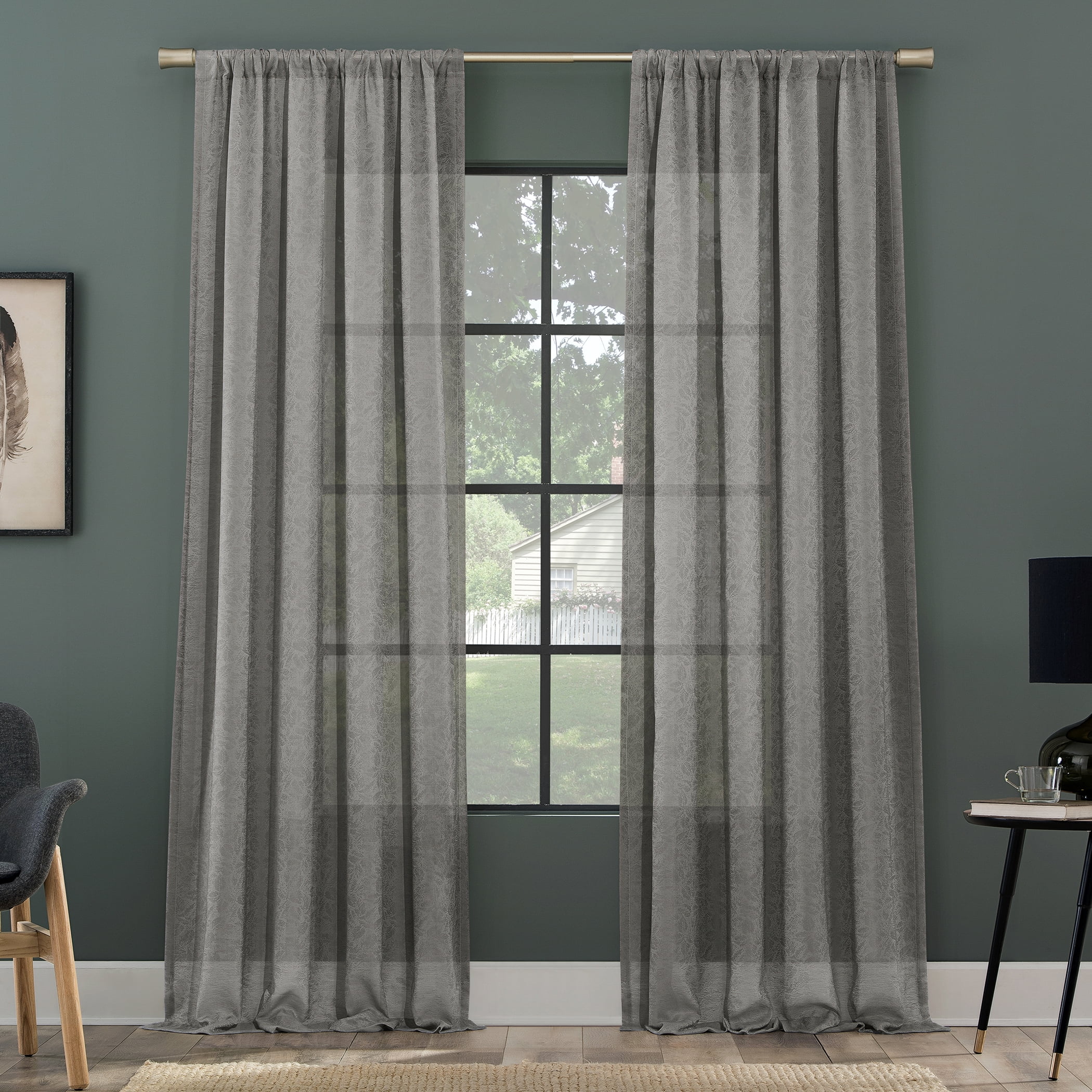 Clean Window Subtle Foliage Recycled Fiber Sheer Curtain Panel, 50