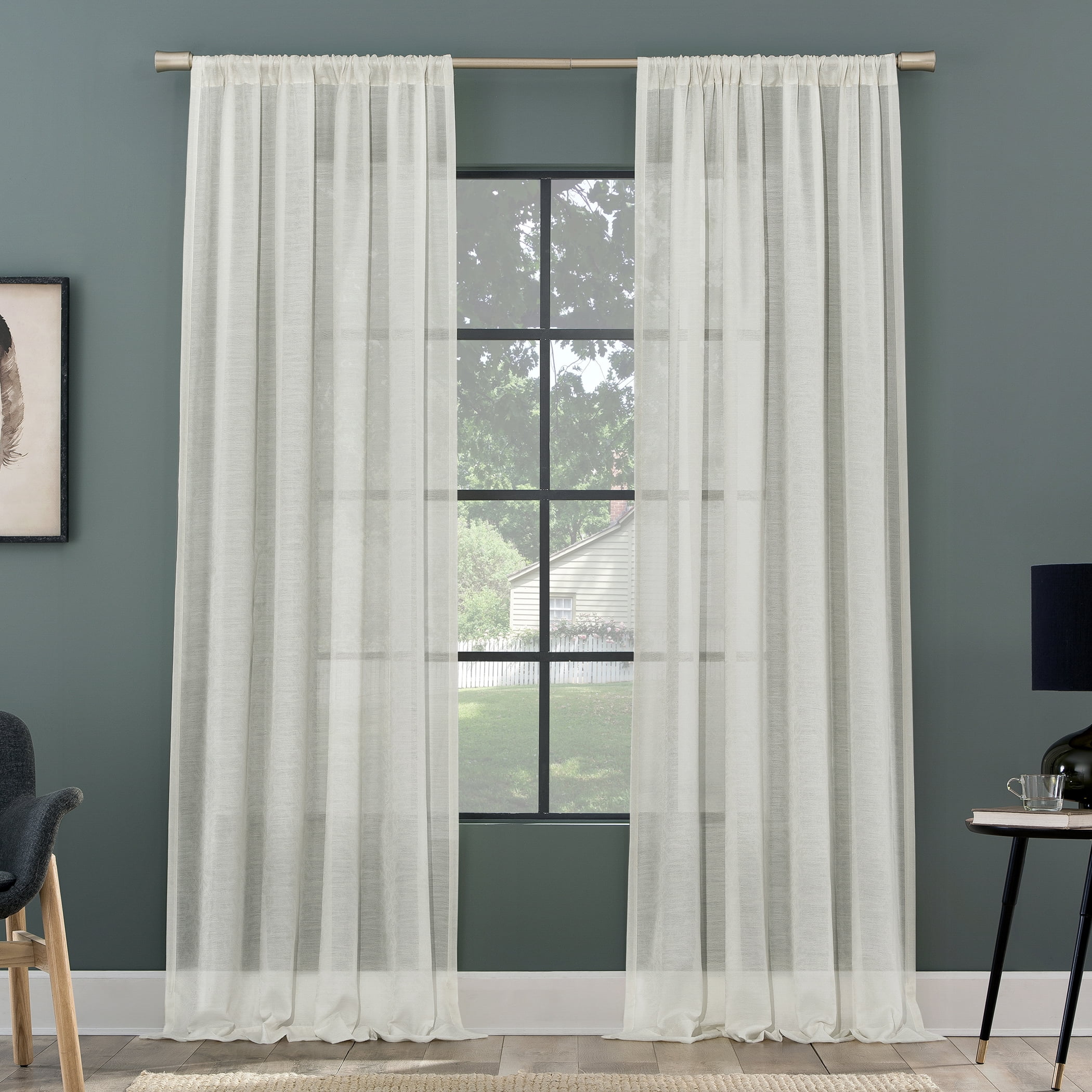 Clean Window Subtle Foliage Recycled Fiber Sheer Curtain Panel in Cream ...