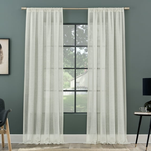 Clean Window Subtle Foliage Recycled Fiber Sheer Curtain Panel in Cream