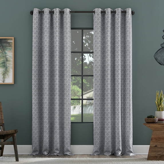 Clean Window Textured Geometric Recycled Fiber Semi-Sheer Grommet Curtain Panel