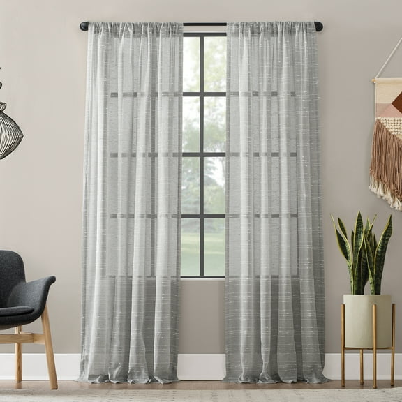 Clean Window Textured Slub Stripe Anti-Dust Curtain Panel,52" x 63", Gray
