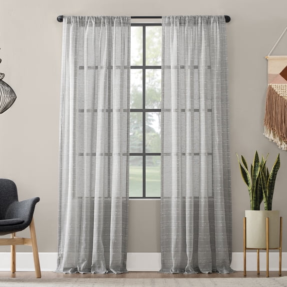 Clean Window Textured Slub Stripe Anti-Dust Curtain Panel,52" x 95", Gray