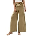 thumbnail image 1 of Clean Women Baggy Stretchy Wide Leg Pants Elastic High Waist Trousers Causal High Waisted Cotton Pantaloons Adjustable Bow Lace-Up Trousers Loose Flowy Beach Pant, 1 of 7