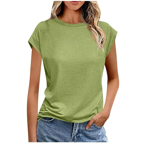 Clean Women Summer Tops Cap Sleeve Tee Shirts Scooped Neck Tunic Blouses Basic Pure Short Sleeve Tops Causal Slim Fitted T Shirts Lounge Breathable Tunics Dressy Work Business Clothes 2025