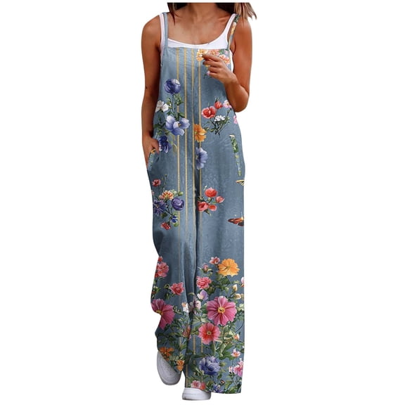 Clean Women's Casual Jumpsuits Summer Floral Print Boho Overalls Floral Printed Baggy Romper Wide Leg Baggy Long Rompers with Pocket 2025 One Piece
