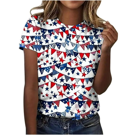 Clean Women's Independence Day T-Shirt Usa Flag Star Stripe Tops Round Neck Short Sleeve Tee Shirts Plus Size Tunic Blouses Lounge Dressy Patriotic T-Shirts Summer Going Out Vacation Costume