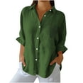 thumbnail image 1 of Clean Womens Cotton Linen T-Shirts Summer Front Button Collared Shirt 3/4 Length Sleeve Tops Pure Basic Tunic Blouses Loose Relaxed Fit T Shirts Light Breathable Going Out Tee, 1 of 6