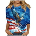 thumbnail image 1 of Womens Independence Day Patriotic T-Shirts Round Neck Tee 3/4 Sleeve Tops American Flag Graphic T Shirts 4Th of July Summer Tee Shirts Retro Dressy Blouses Workout Beach Costume, 1 of 5
