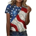 thumbnail image 1 of Clean Womens Plus Size Independence Day T-Shirts Color Block T Shirts Usa Flag Star Tunic Tops Round Neck Tee Short Sleeve Top Retro Dressy Tee Shirts American Flag Tunics Beach Holiday Clothing, 1 of 5