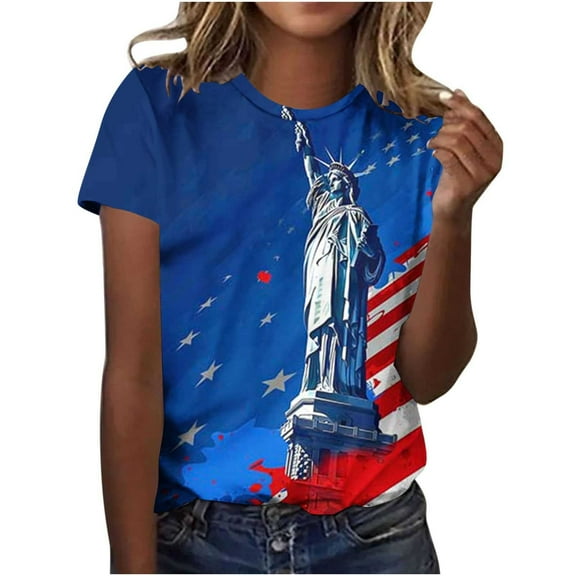 Clean Womens Plus Size Independence Day T-Shirts Color Block T Shirts Usa Flag Star Tunic Tops Round Neck Tee Short Sleeve Top Retro Dressy Tee Shirts American Flag Tunics Beach Holiday Clothing